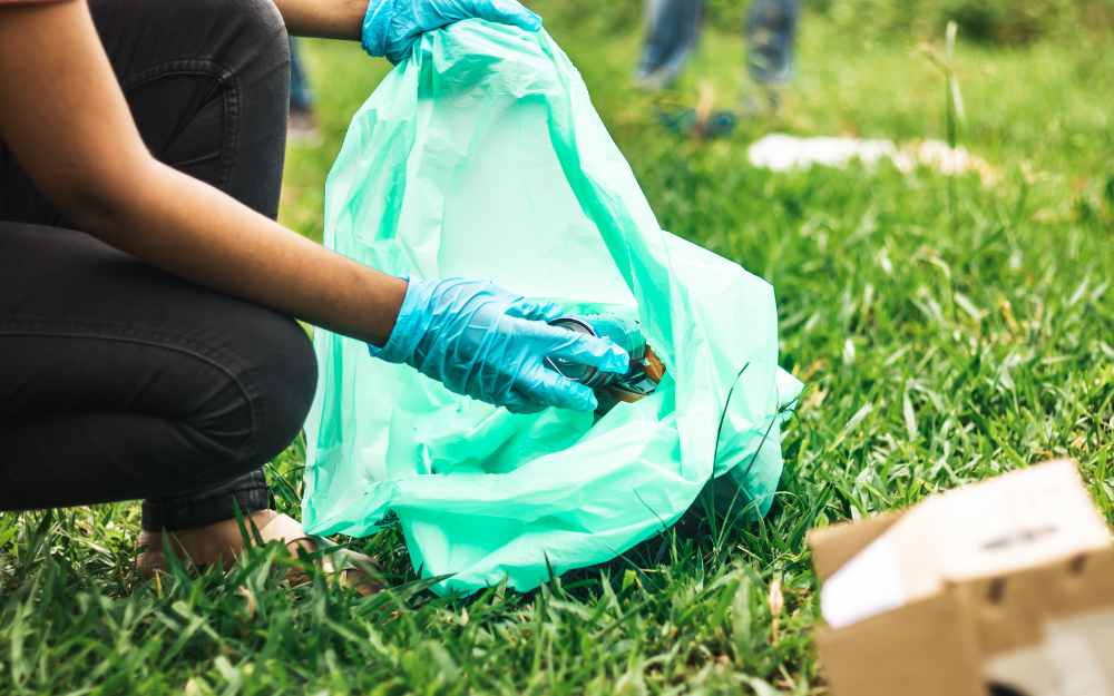 Rubbish is collected at a community clean up.