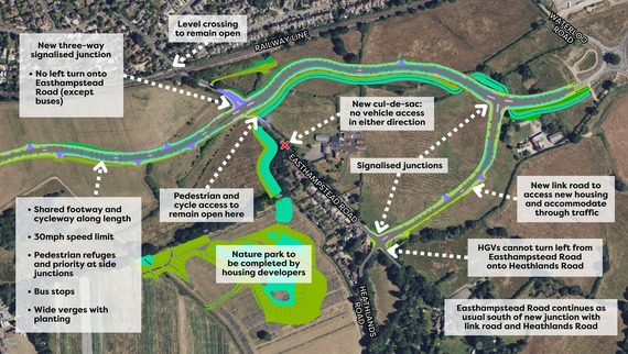 A map showing the different aspects to the Central Section of the new road