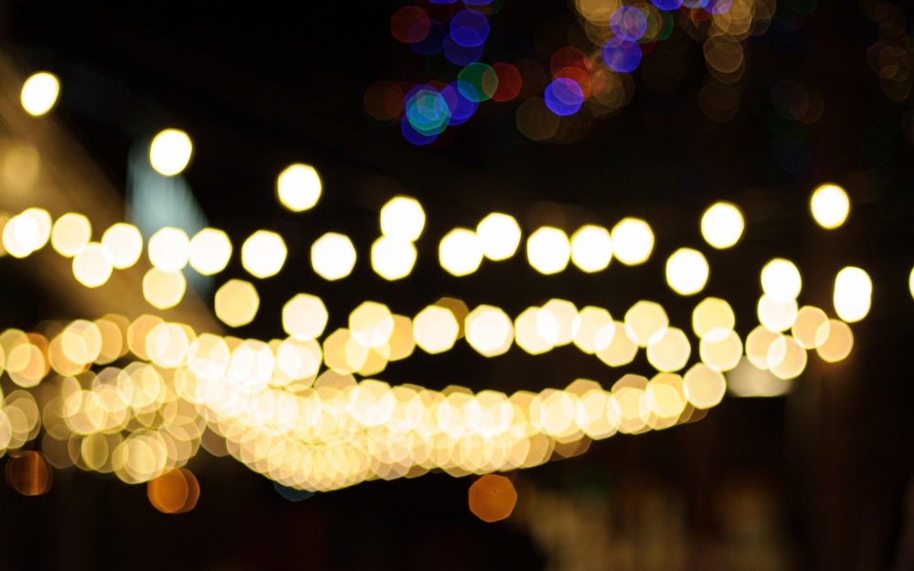 String lights in soft focus