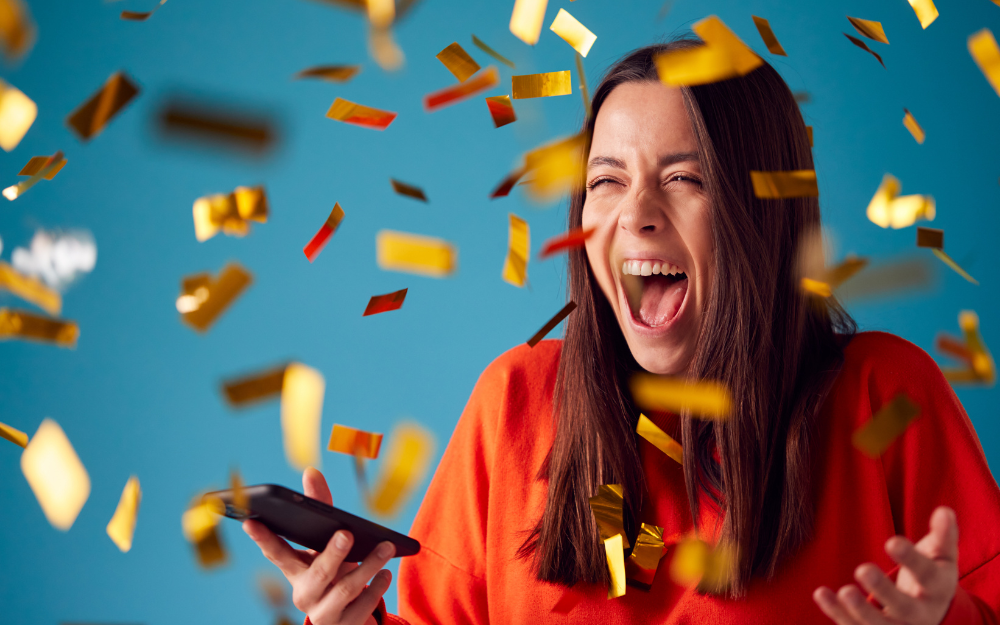 Woman celebrating winning