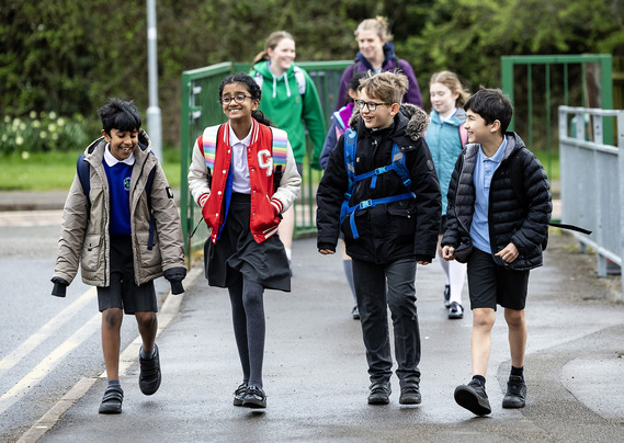 Group of children walking to school