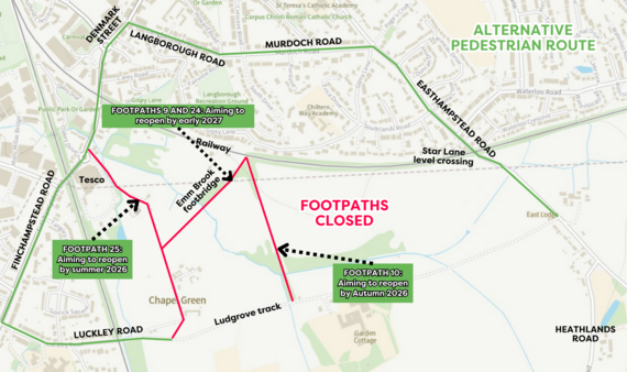 Updated footpath closures diagram with diversion route
