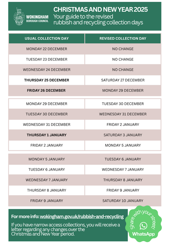 Christmas rubbish and recycling collection calendar 2025