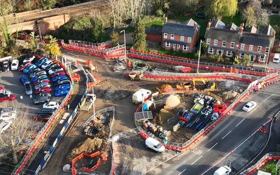 An aerial image of the roundabout project in progress