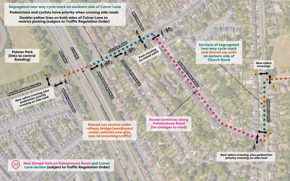 Diagram of the new active travel route near Palmer Park and Woodley, as described in the text below it