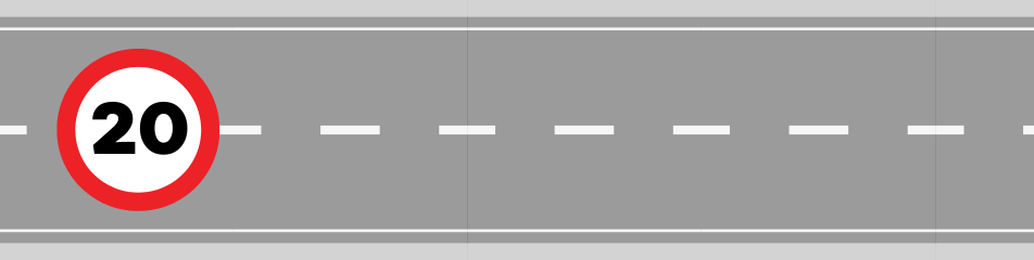 graphic of a 20mph sign on a stretch of road