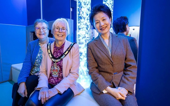 Mayor, Councillor and headteacher sat in new SEND unit.