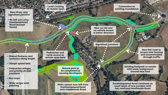 A diagram showing how the road layout will change