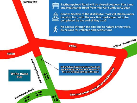 A diagram showing the road layout from mid-April