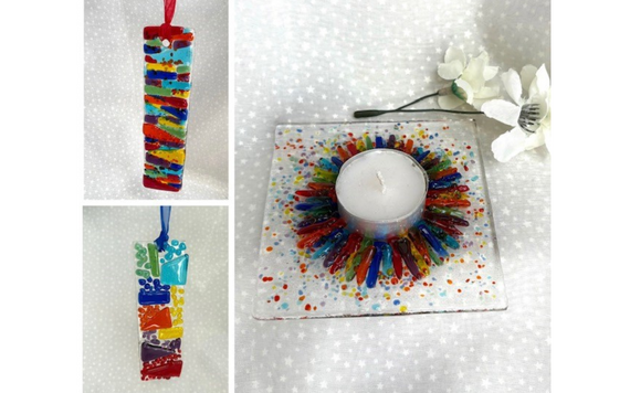 A series of glass tea light candles and sun catchers