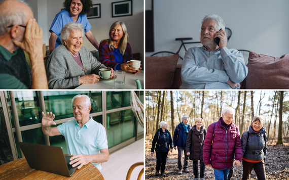 Mind Keeping in Touch programme. Older people on the phone, speaking to people
