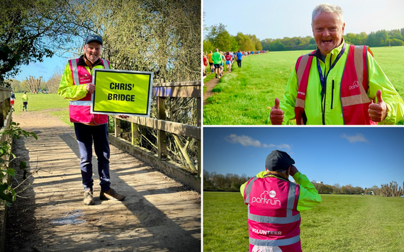 Chris, a volunteer at Reading Parkrun stood on the running course