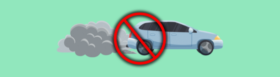 graphic of a car emitting exhaust fumes with a red cross over it