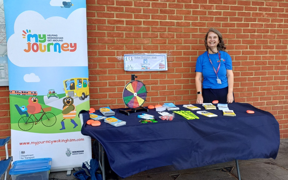 My Journey at Wokingham train station with a stall for promoting active and sustainable travel