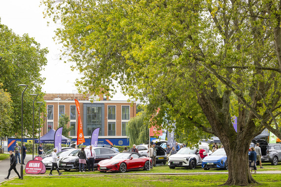Electric event at Elms Field, Wokingham showing electric cars on display