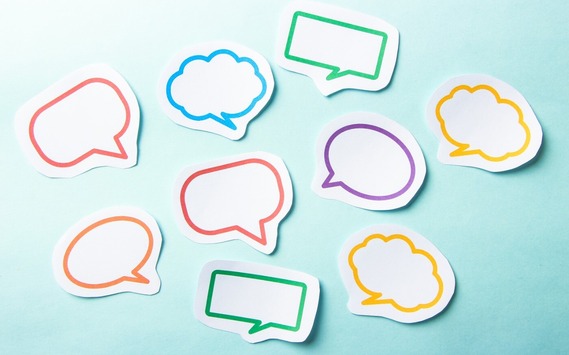 Speech bubbles on a blue background