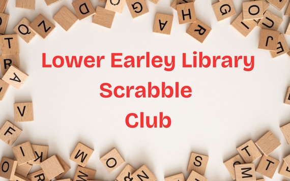 Scrabble club, a beige background with scrabble tiles around the border
