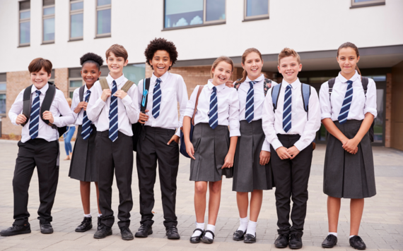 A group of young people in school uniform