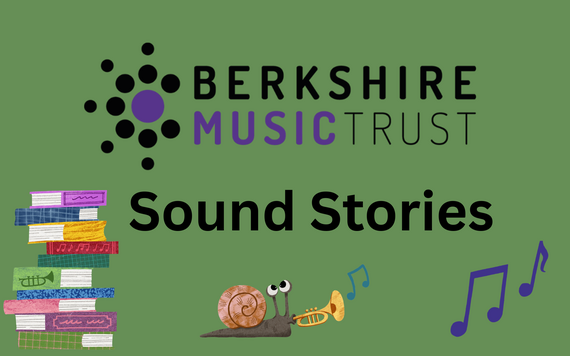 Berkshire Music Trust Sound Stories, logo on a green background with books