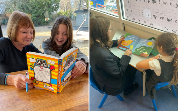 Volunteers from ABC to Read helping children read