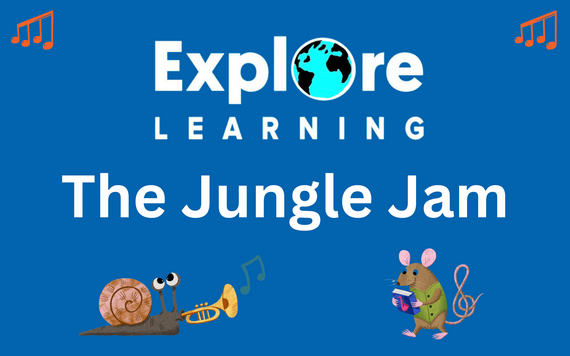 The Jungle Jam (wording written on blue background, animals playing instruments)