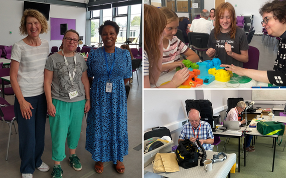 The Grub Club volunteers with Connecting Communities in Berkshire and Wokingham Repair Cafe, with some children attending the session