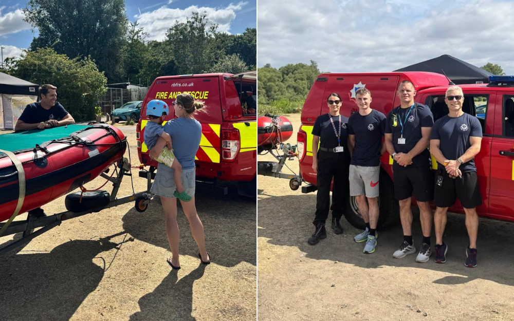Firefighters and water rescue equipment at the Wokingham Waterside Centre Open Day.