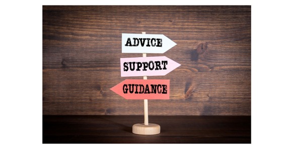 a signpost showing 3 options: advice, support, guidance