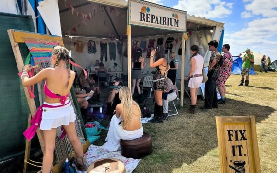 Reading Festival Reparium tent with people queuing 