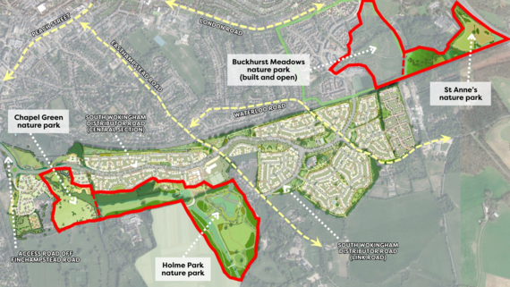 The location of the new nature parks in relation to the distributor road.