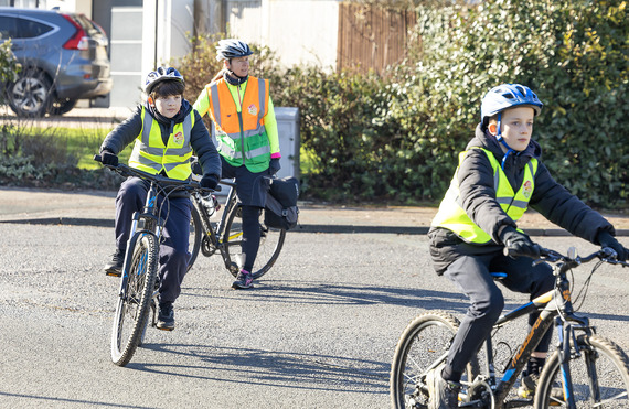 Children and their instructor taking part in Bikeability training 
