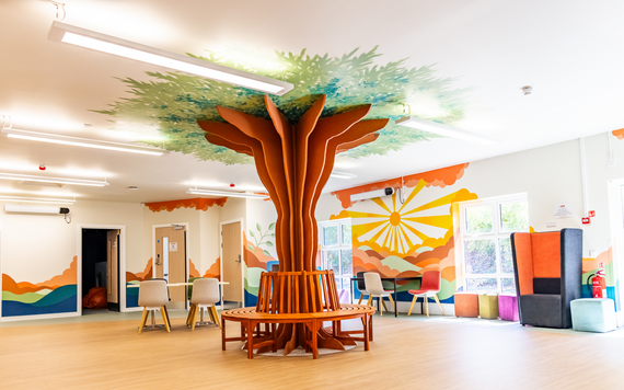 Building for The Future's new building with a tree themed seating area 