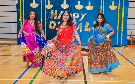 Diwali Mela at Loddon Valley Leisure Centre. Three dancers.