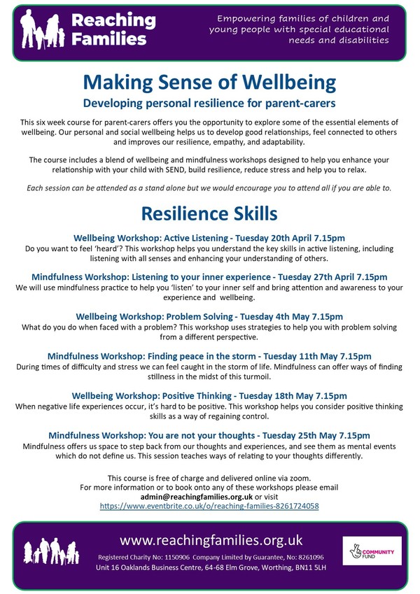 Wellbeing courses, Reaching Families