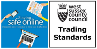Staying safe online and west sussex county council trading standards logo