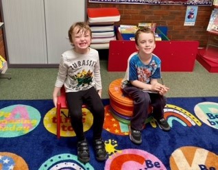 Two grinning boys at Rustington Library