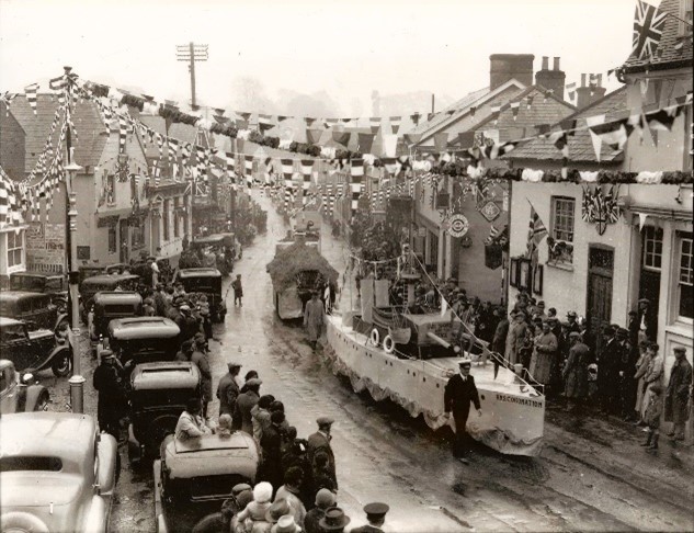Street parade for George VI coronation, black and white photo