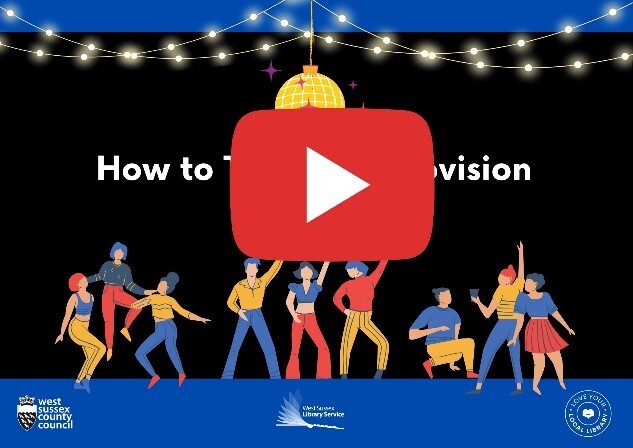 An image of a group of people dancing in front of a sign reading "How to throw a Eurovision Party"