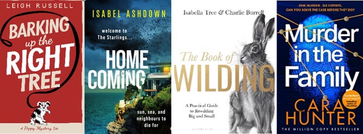 An image of the front cover of books by Leigh Russell, Isabel Ashdown, Isabella Tree and Cara Hunter