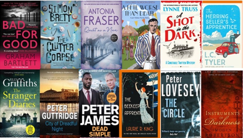 An image of ten crime books by various authors