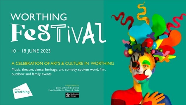 An image of a lady with fruit in her hair on a turquoise background