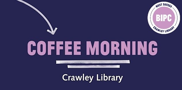 Words "Coffee Morning Crawley" on a dark purple background