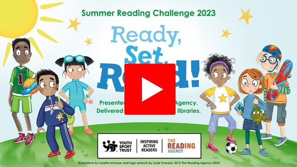 An image of the summer reading challenge with play button