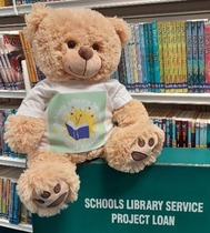 Teddy sitting on top of a project loan box