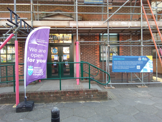 Durrington Library with decarb works banner