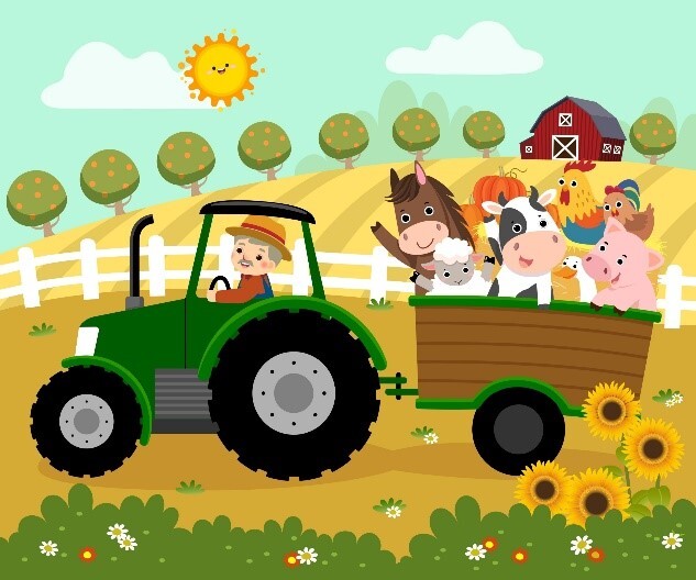 Tractor and farm animals