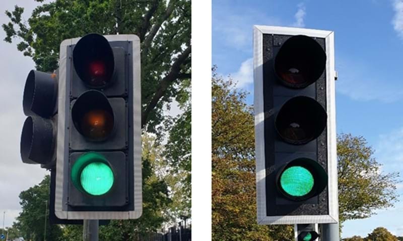 Halogen and LED traffic lights