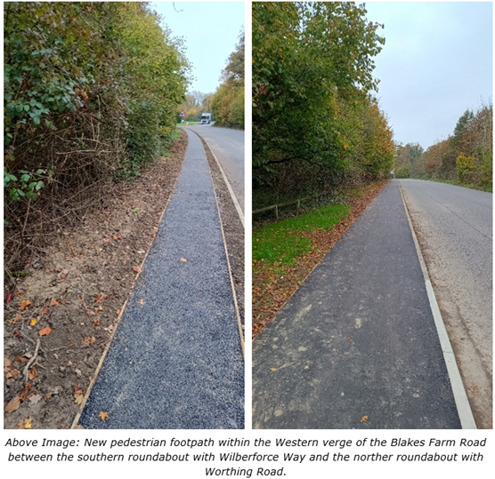 New pedestrian footpath within the western verge of blakes farm road