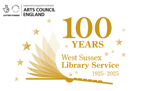 West Sussex Libraries centenary logo with an arch of gold stars