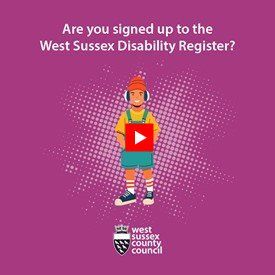 A boy on a purple background inviting people to join the disability register